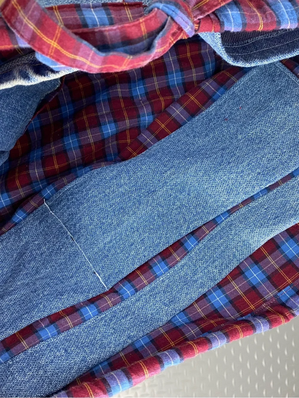 Handmade Denim Flannel Satchel Bag Pockets Shoulder